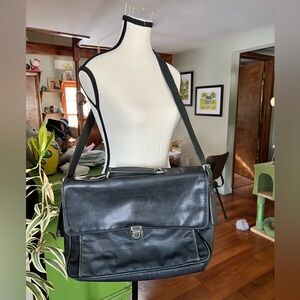 Coach vintage black leather and nylon briefcase/laptop case with crossbody strap
